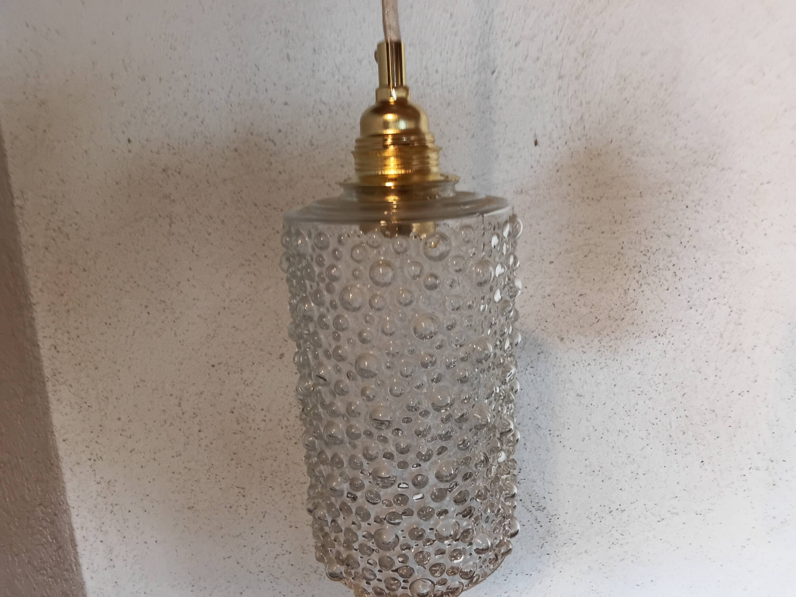 Set of two vintage bubble glass pendant lights