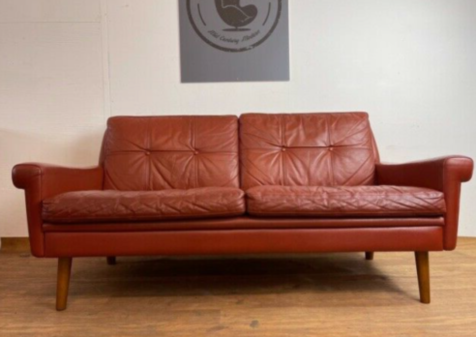 Vintage danish mid century 2 person Svend Skipper cognac sofa 1964