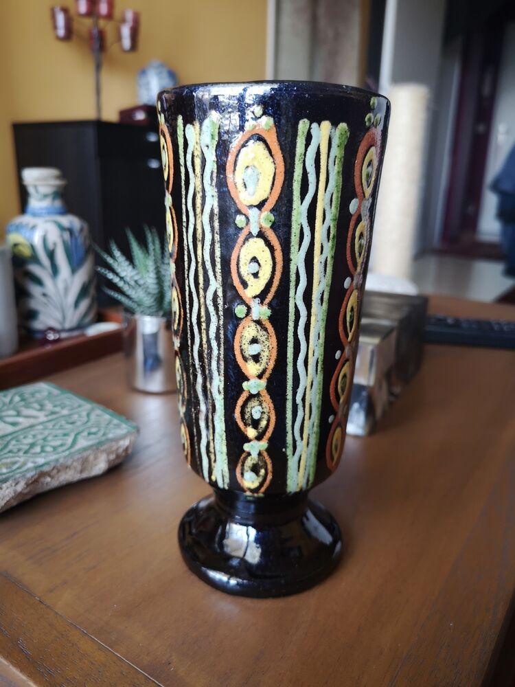Enamelled terracotta vase - Signed 1950s