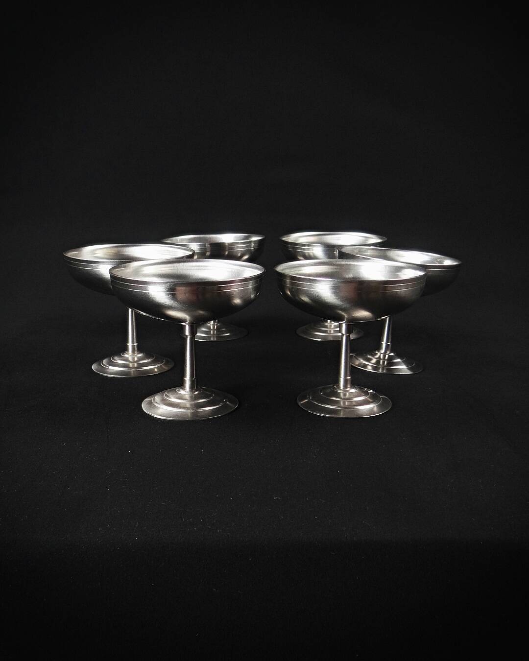 6 stainless steel ice cream bowls on foot Létang Rémy stainless steel dessert service