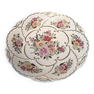 Plat a tarte ou plat decoratif porcelaine a decor floral