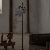 20th-century wrought iron floor lamp with swirling detail, Danish Art Deco.