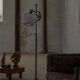 20th-century wrought iron floor lamp with swirling detail, Danish Art Deco.