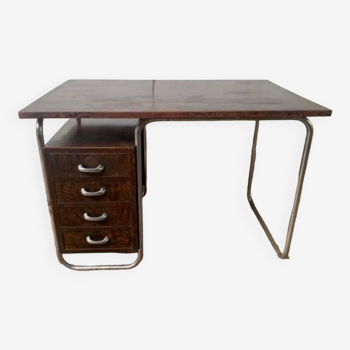 Bauhaus art deco desk 1930 tubular structure metal tray and wooden drawers