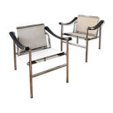 Paire de fauteuils LC1 lin/cuir, Cassina, 1980