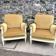 Pair of cosy armchairs by Jean Prevost in mustard velvet, 1970.