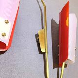Gande Pair of Red Sconces in Brass and Pespex, Italy, Mid-Century