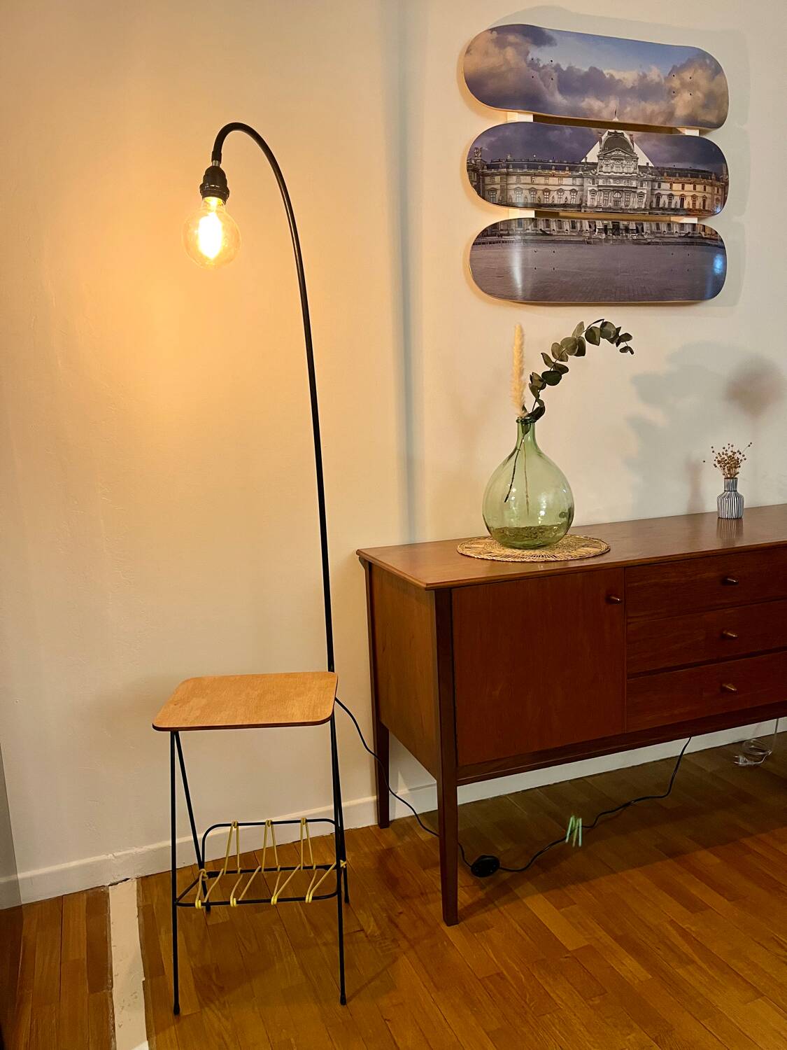 Steel wire and vintage scoubidou floor lamp 60