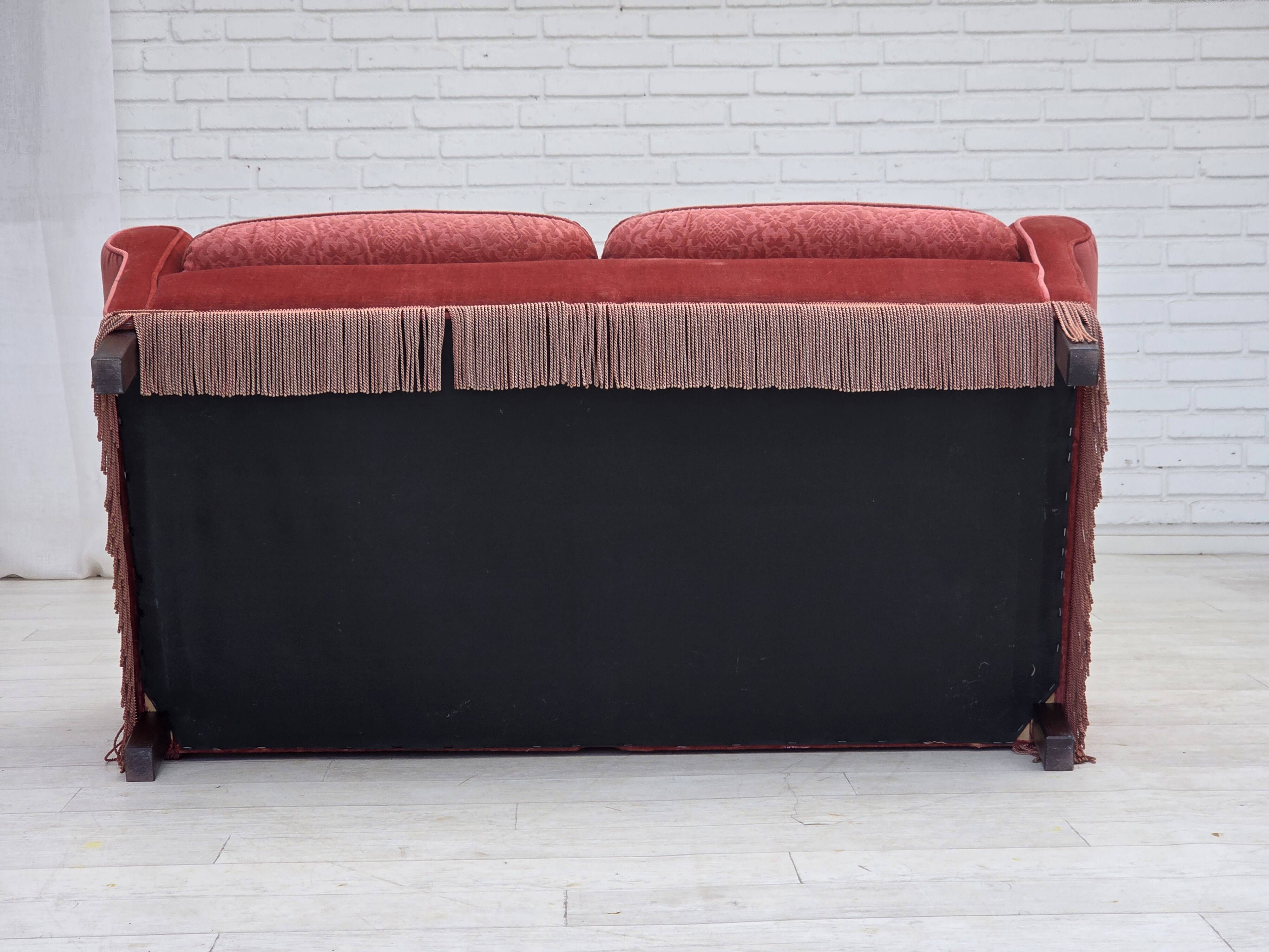 1980s, Scandinavian 2-seater sofa, pink furniture velour.