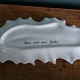 Iridescent enamelled leaf catchall, signed Gfredy.