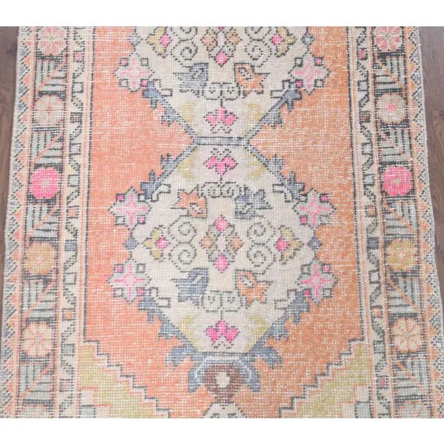 Vintage Turkish Hand-Knotted Wool Cotton Orange Runner 90x272