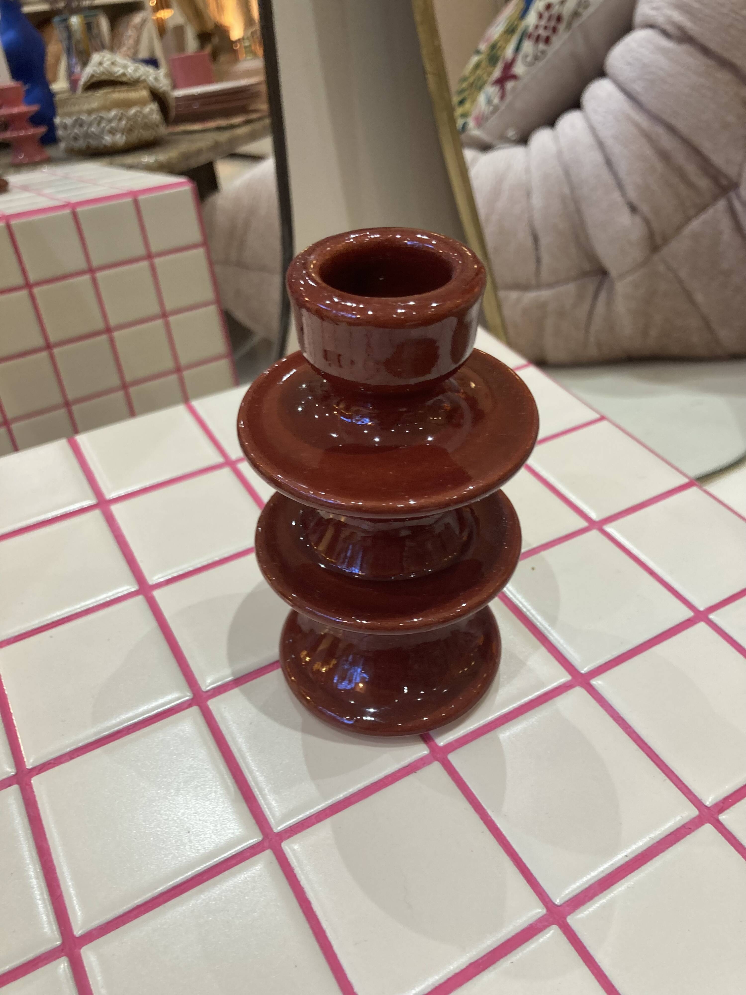 Colorful burgundy red designer candlestick holder