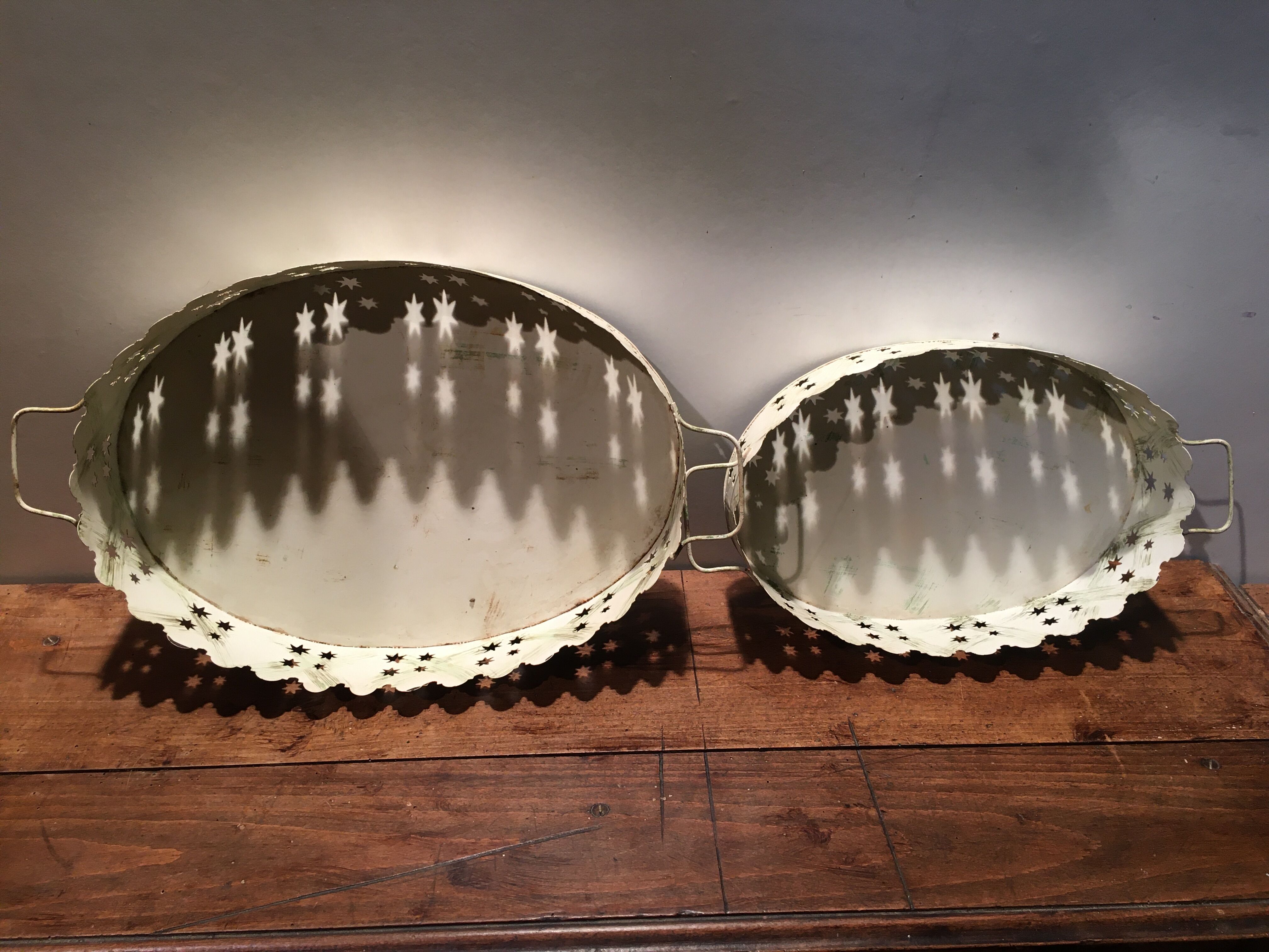 Pair of white patinated metal trays