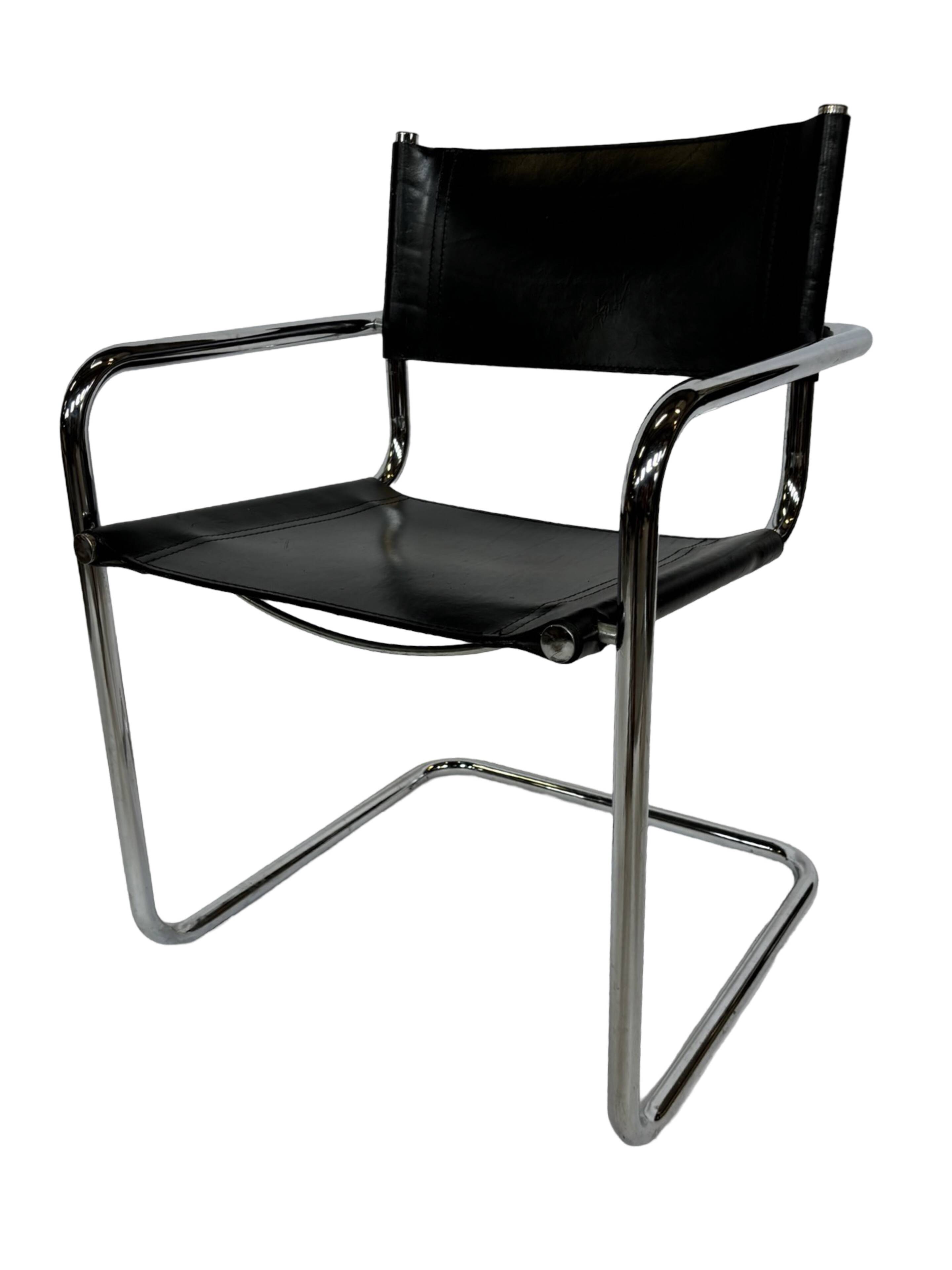 Ensemble vintage de 6 chaises à structure tubulaire Mart Stam design cuir