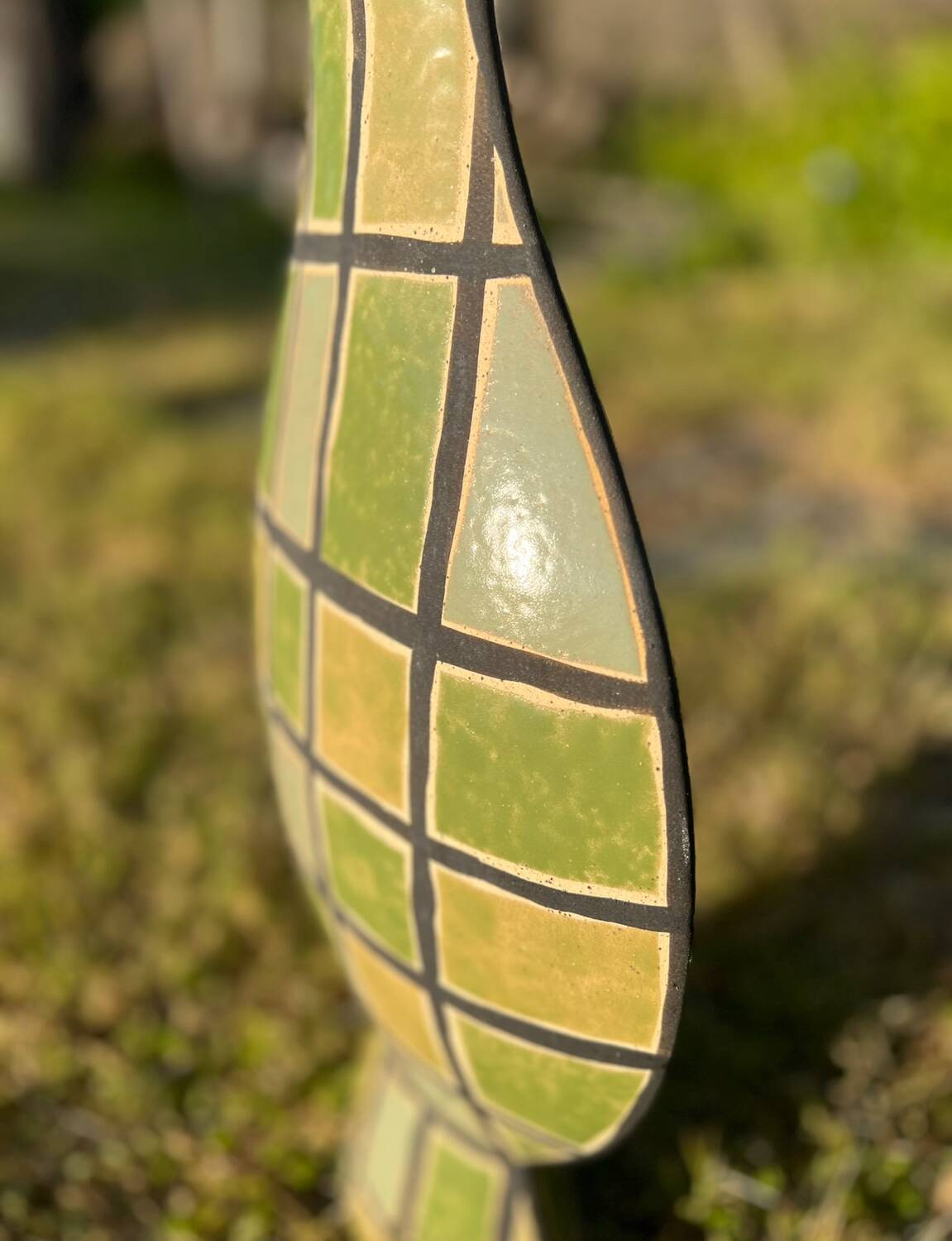 Large Art Deco olive green glazed ceramic vase