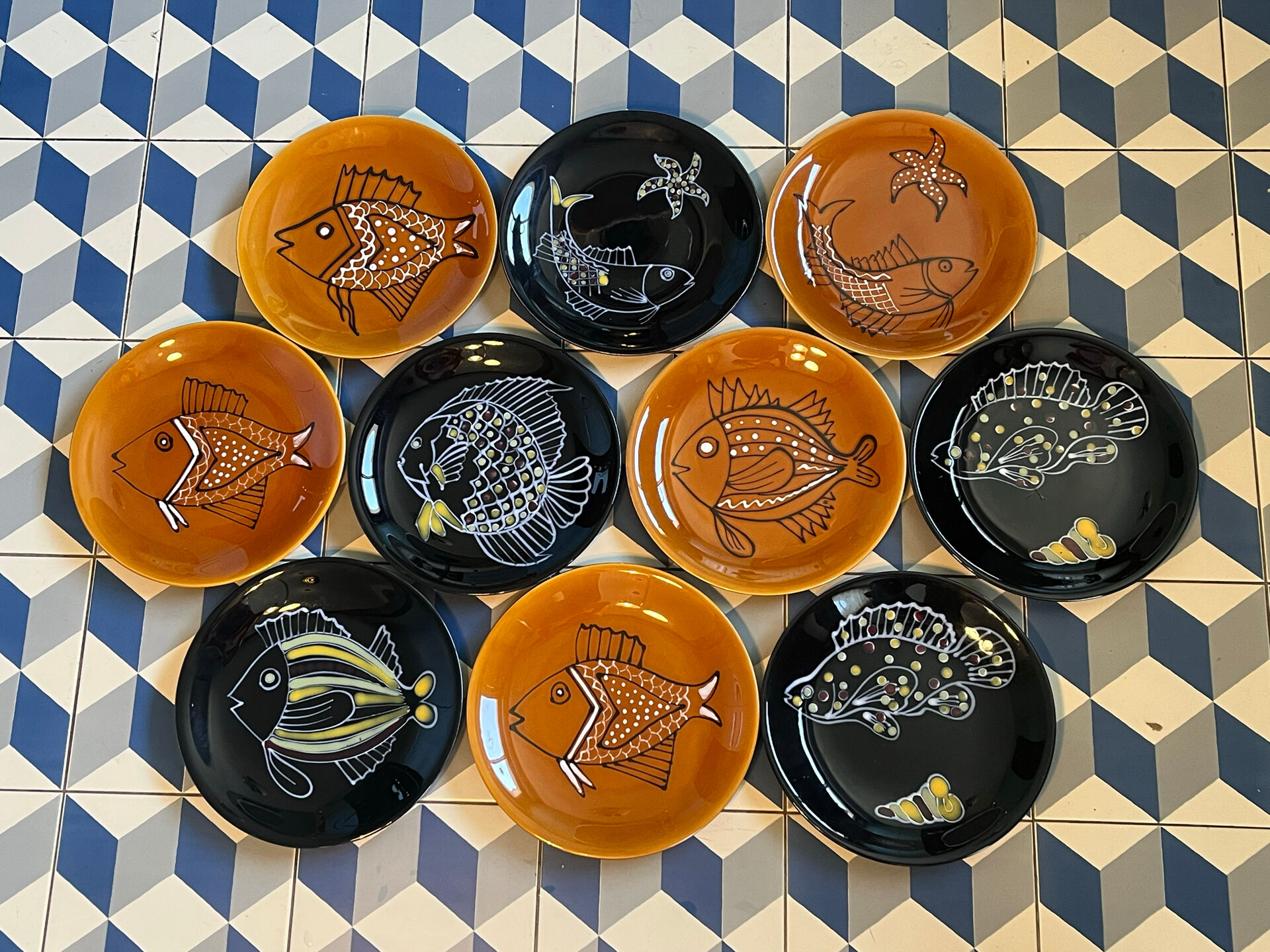 10 assiettes plates Robert Picault poisson