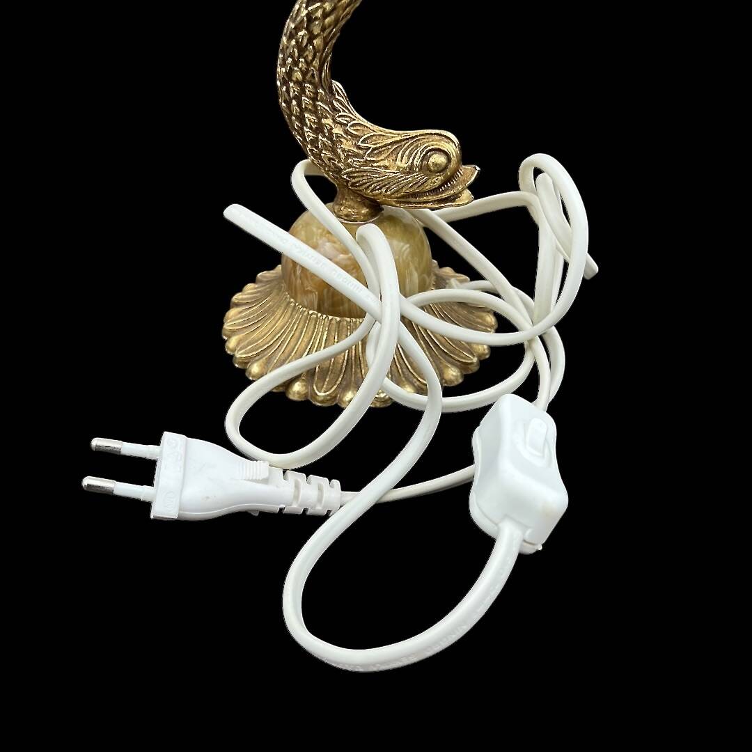 Small vintage lamp in brass & onyx – fish motif – 1950s/60s