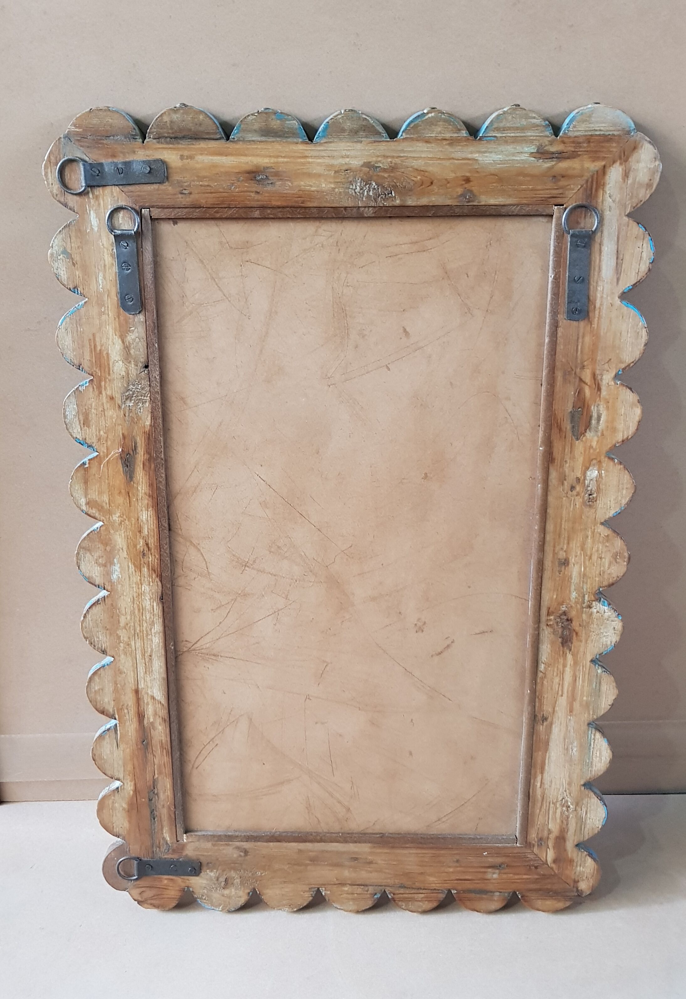 Burmese teak mirror with original blue patina