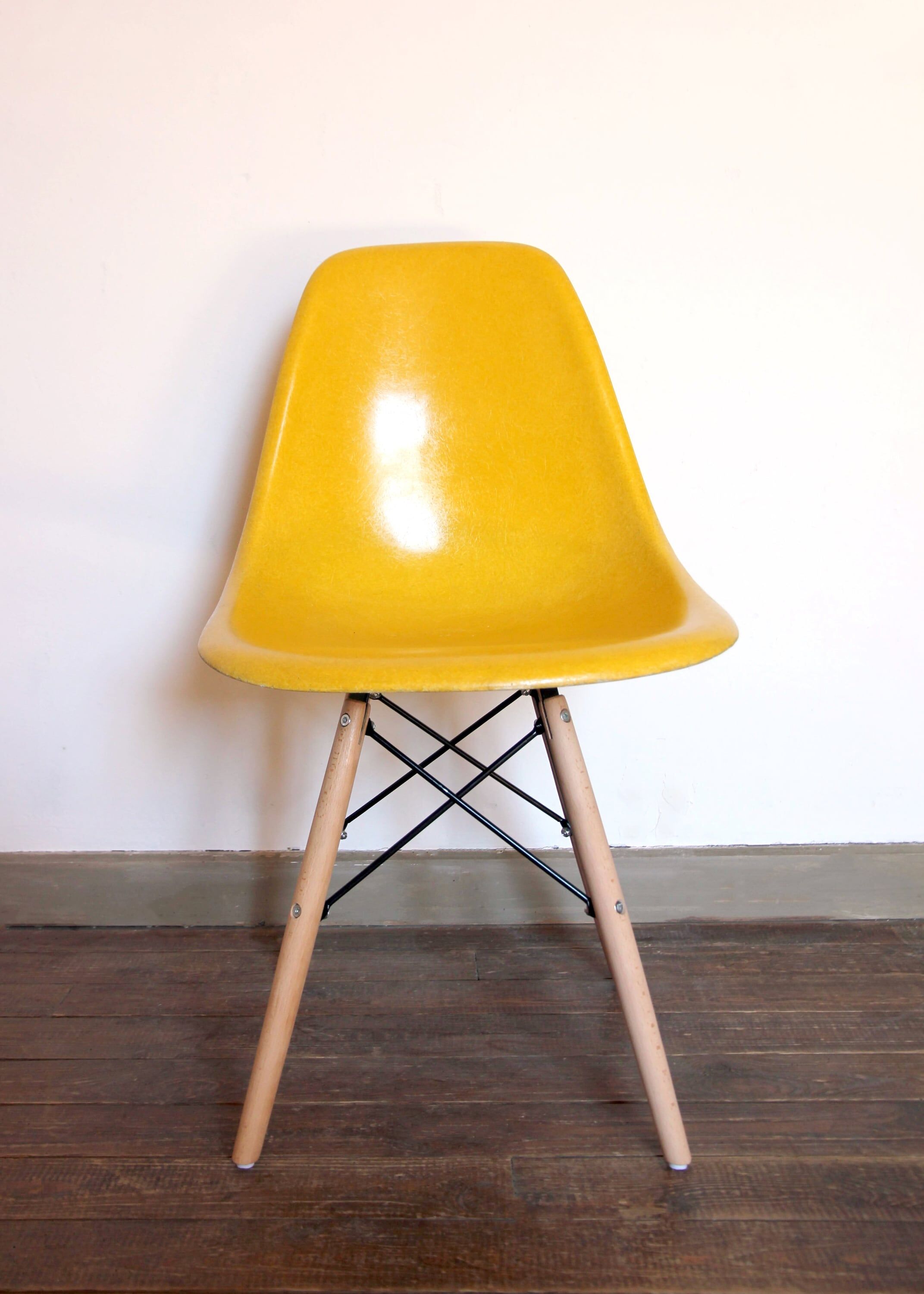 Pair of Yellow DSW Chairs by Charles and Ray Eames for Herman Miller
