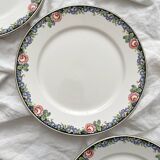 3 vintage black floral frieze dessert plates from Digoin and Sarreguemines