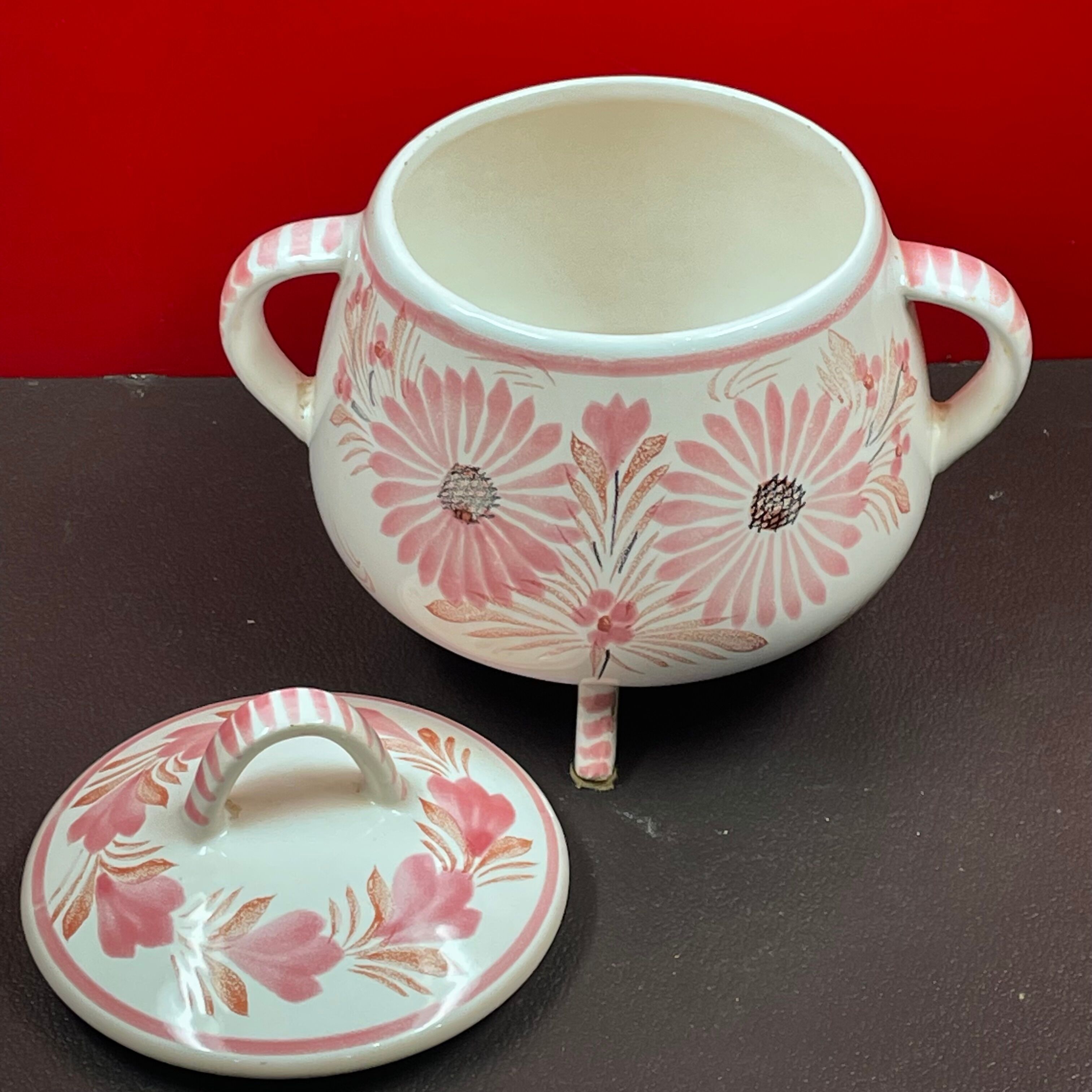 Quimper pot couvert tripode Manufacture HB Quimper H 16 cm