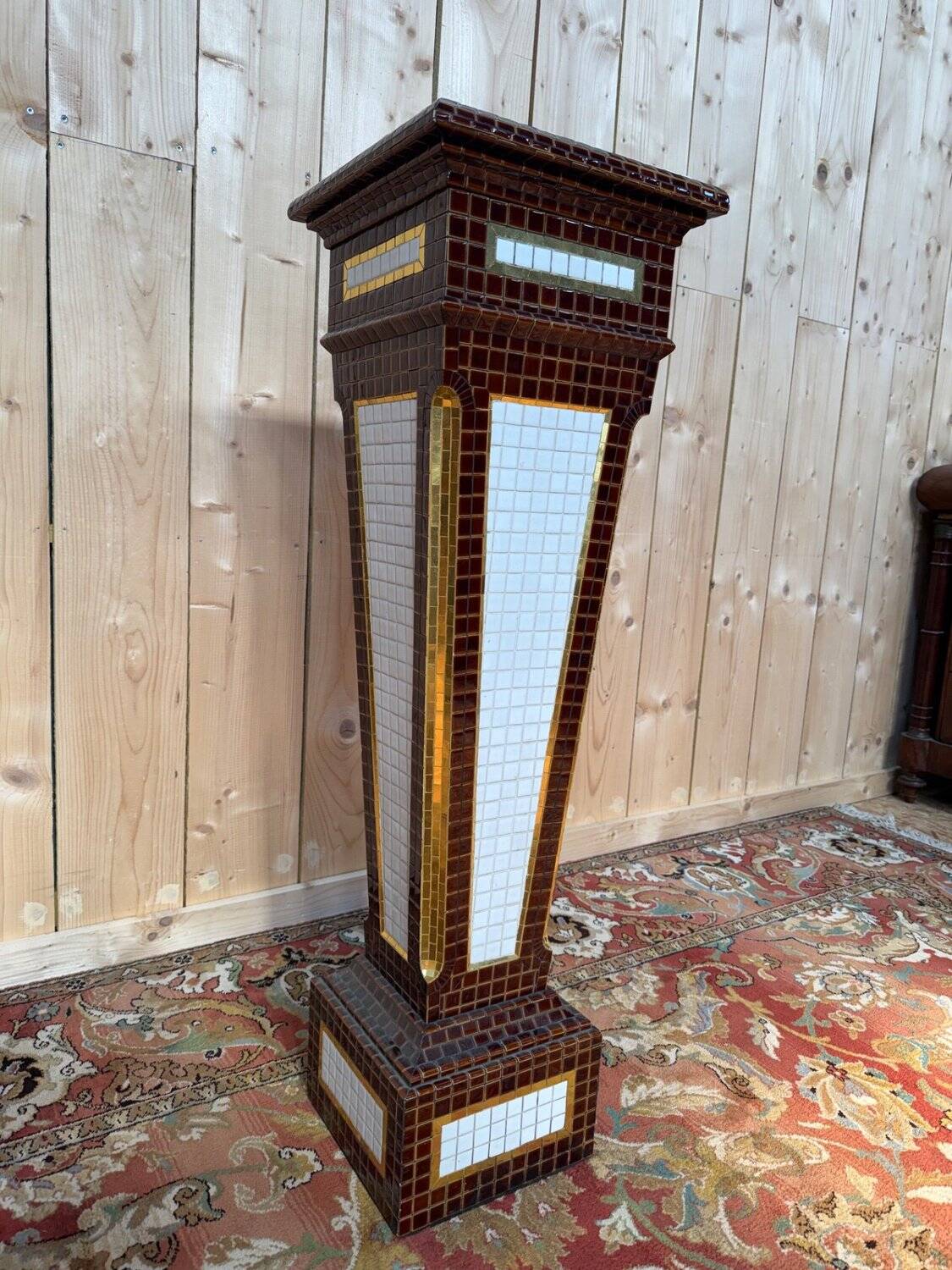 Colonne - Sellette - Gaine Art Déco – Faïence émaillée mosaïque – Années 19