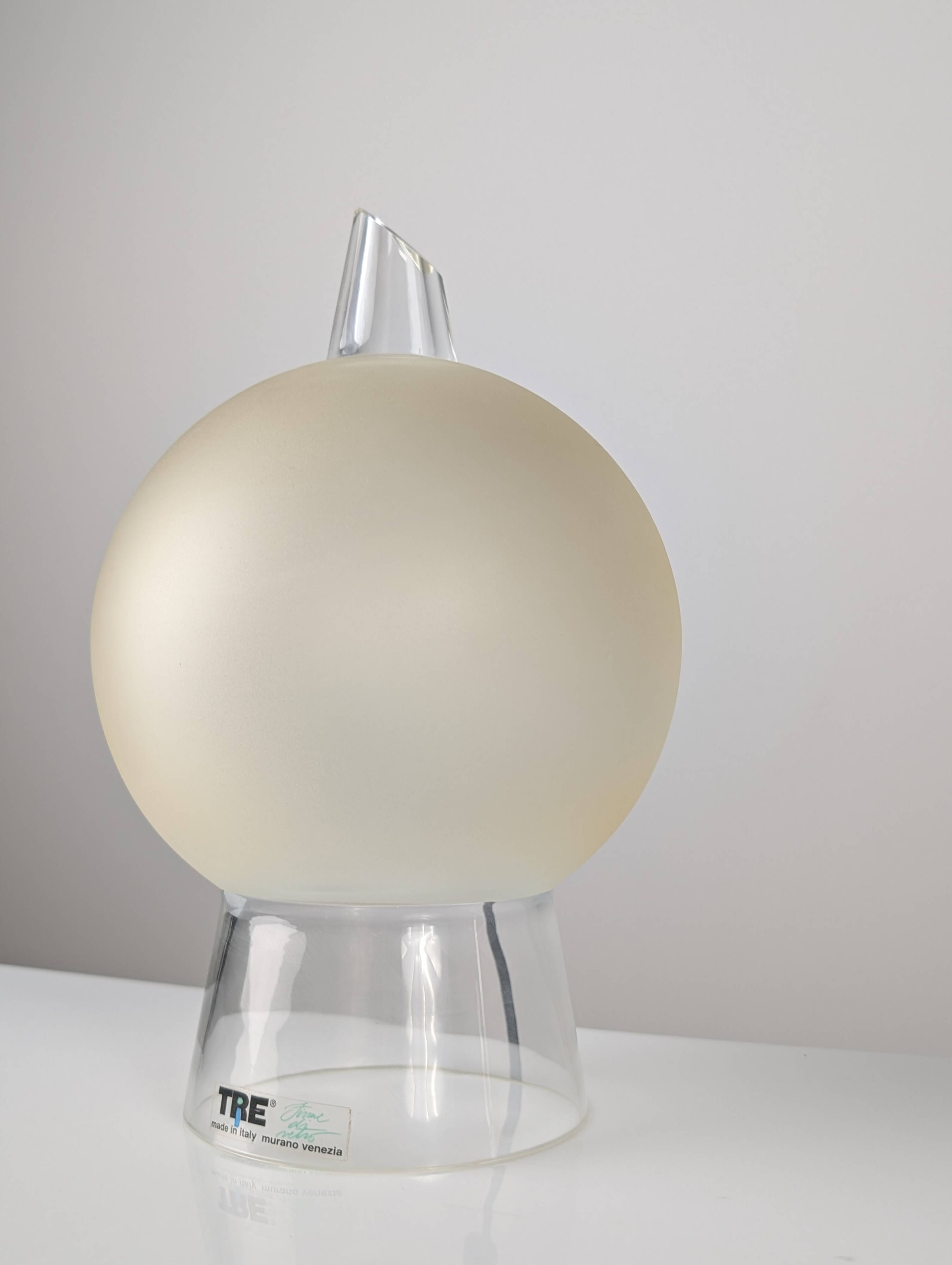 Murano glass table lamp by Itre, cone and satin sphere, Venice 1980s