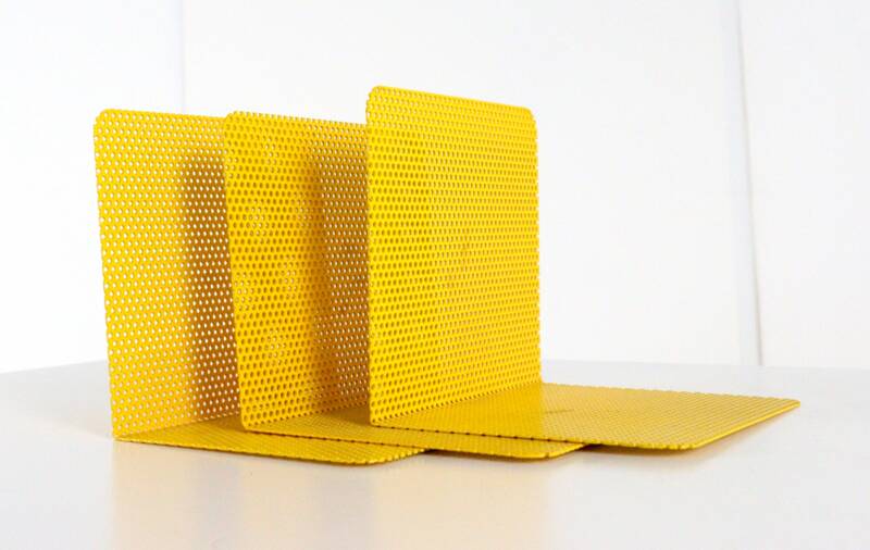 Ensemble de 3 serre-livres en métal - design vintage - jaune