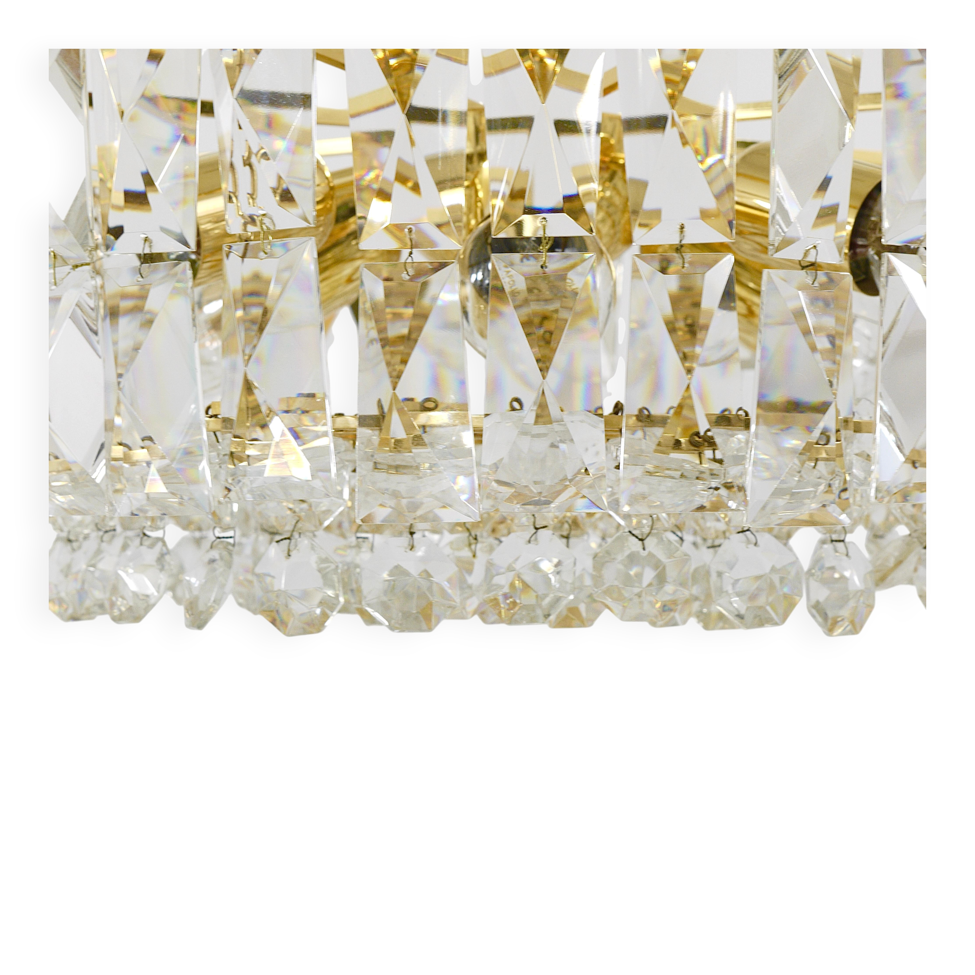 Bakalowits Vienna Grand Chandelier in Gilded Brass and Crystal Glass, Austria, 1970s