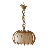 Suspension vintage en rotin et papier