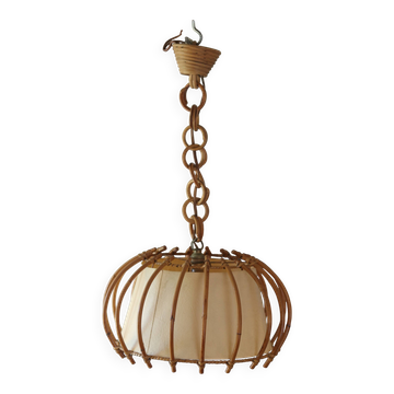 Vintage rattan and paper pendant light