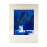 Table iris blue background