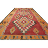 Vintage Persian Kilim Rug, Handwoven Red Wool Carpet- 150x289cm