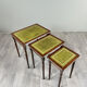 Set of 3 nesting tables in wood and green leather, 20th Century