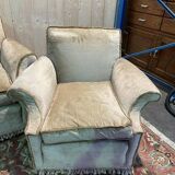 Living room sofa and pair of Napoleon III velvet armchairs