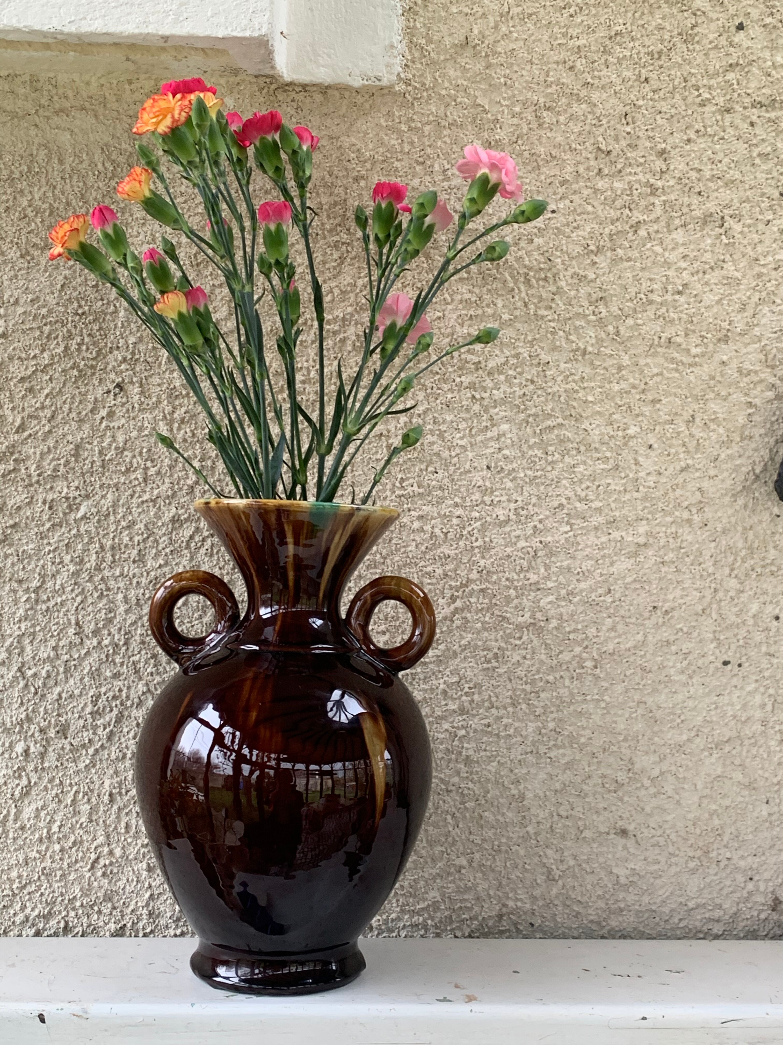 Amphora vase in glazed ceramic vallauris sign E.Covain vintage