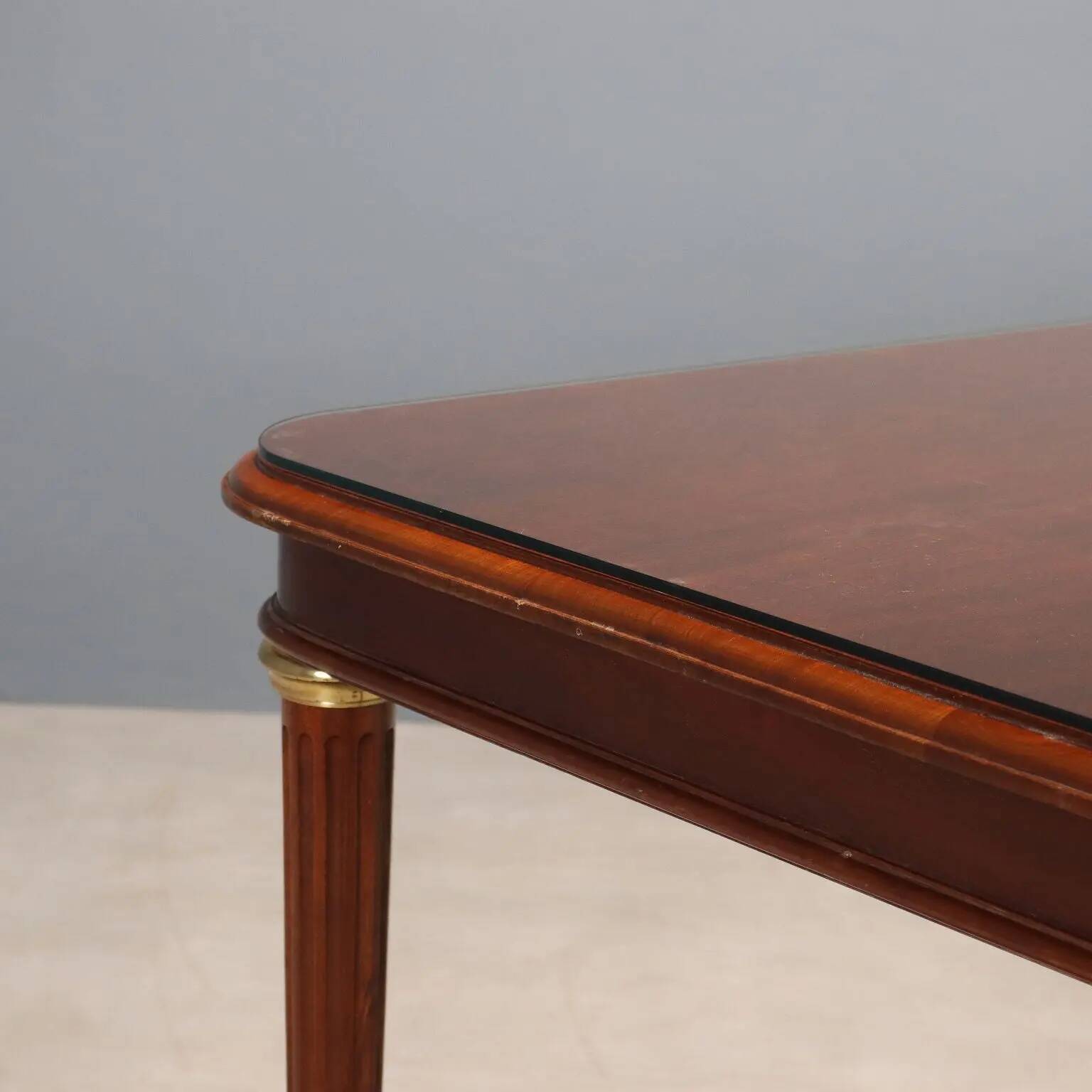 Antique mahogany table with gilded bronze and glass, United Kingdom 1900s