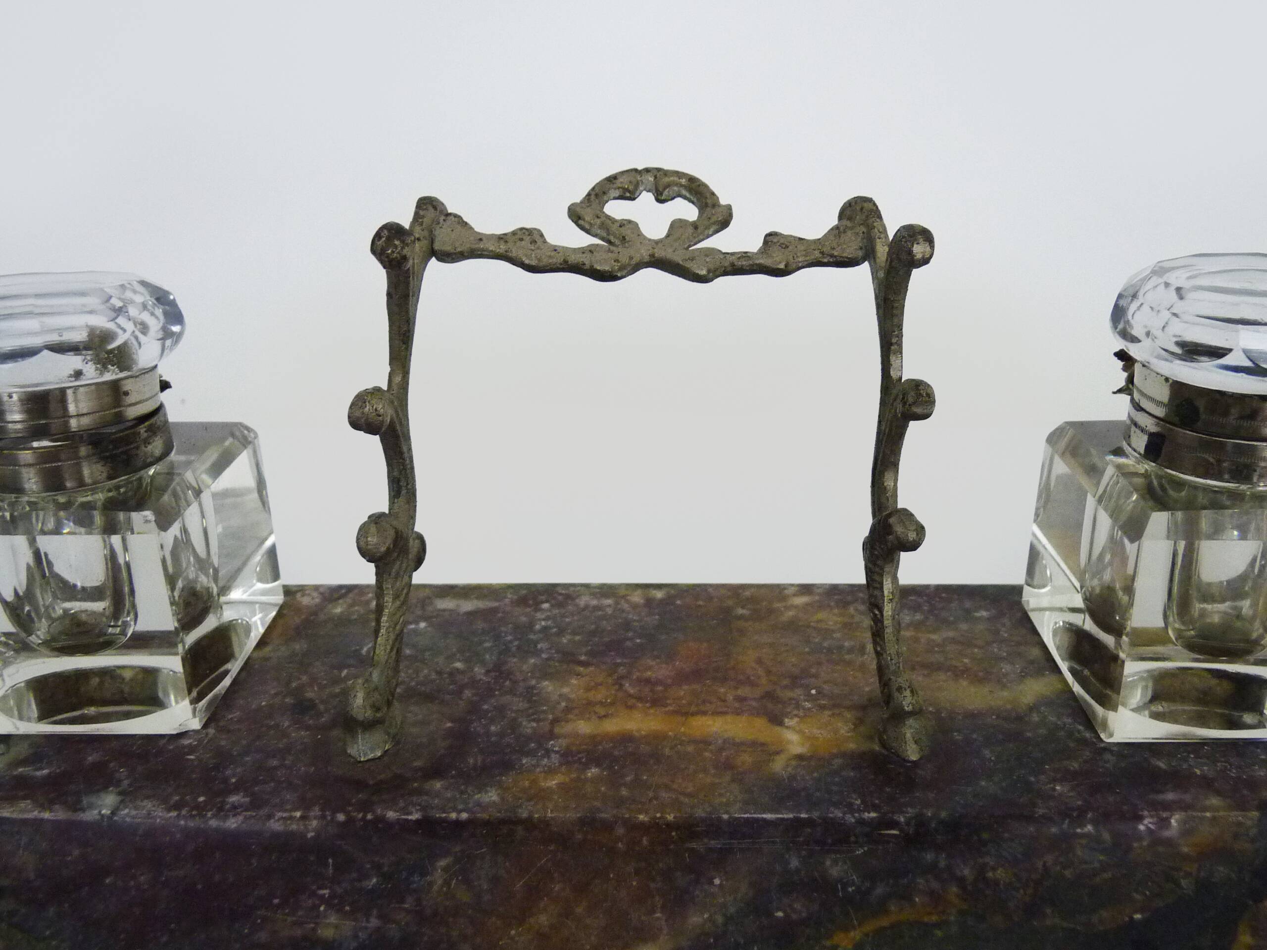 Inkwell nineteenth in marble and glass bottle