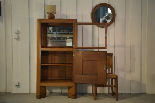 Solid oak display cabinet in the style of Charles Dudouyt, 1950s
