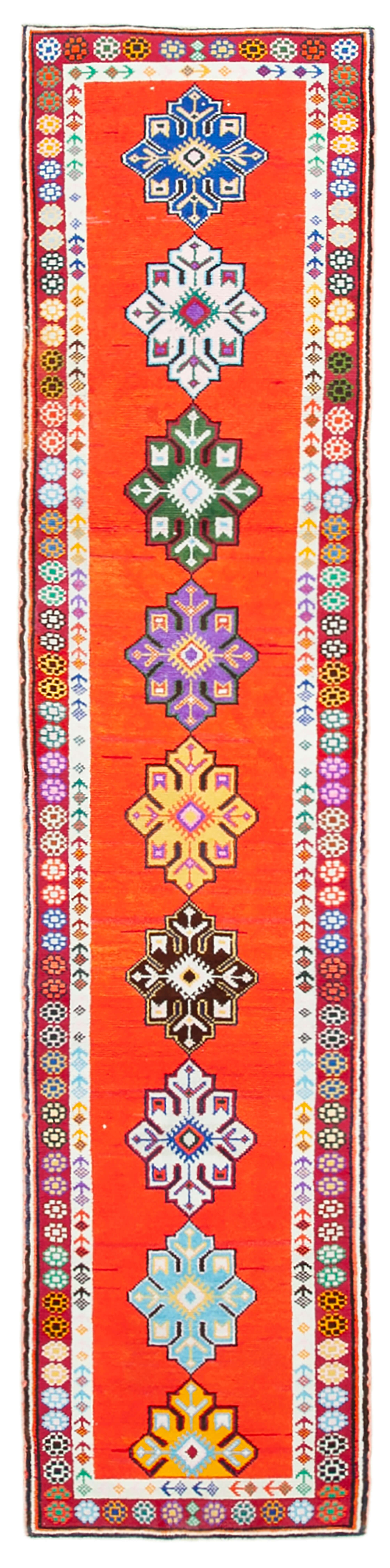 Handmade unique oriental orange runner rug 82 cm x 375 cm