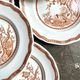 6 flat plates in ochre English ironland, service "Furnivals Quail"