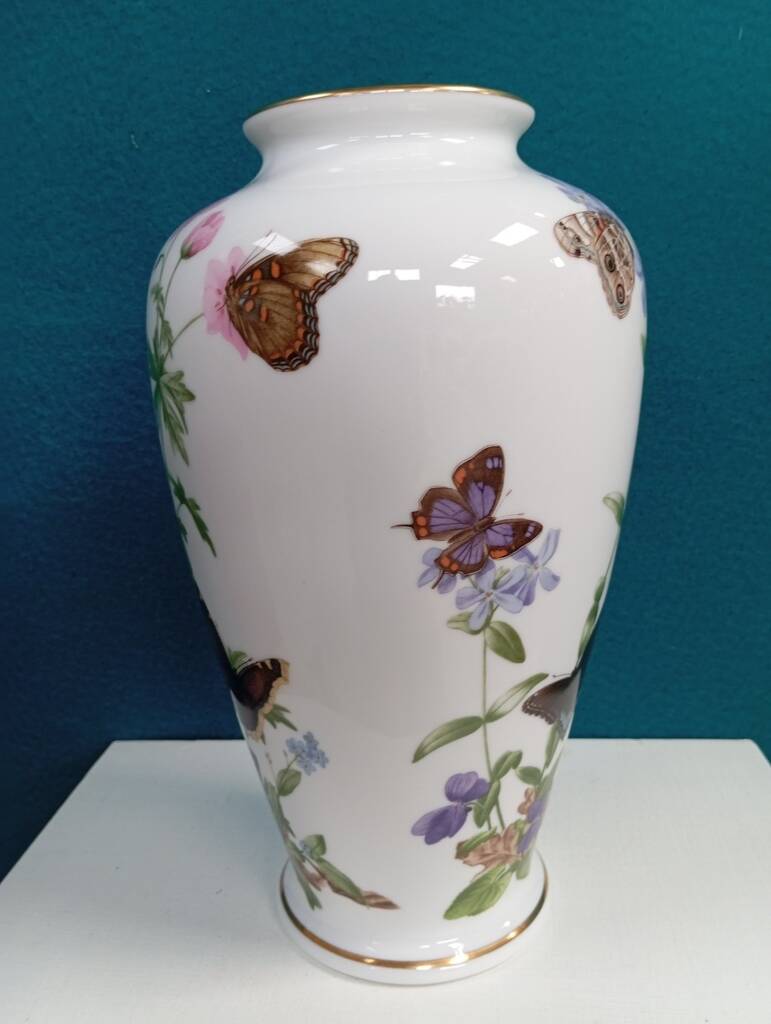 Vase porcelaine années 80 décor papillons