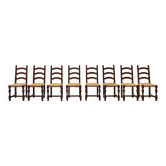 Set of 8 Brutalist Mid-Century Chairs in Wood and Wicker, Belgium ca. 1970