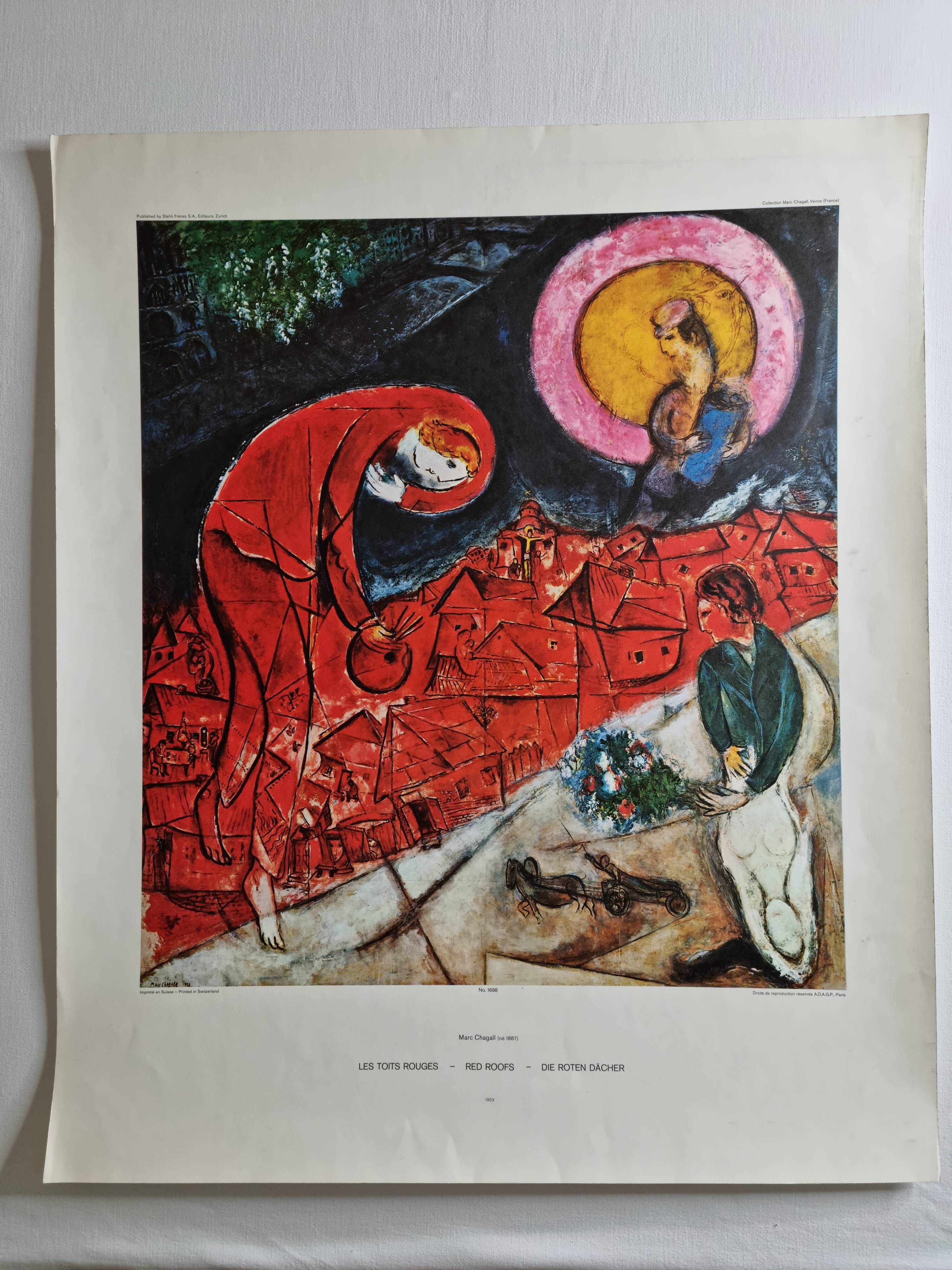 Poster after Marc Chagall "the red roofs" 63 cm by 75 cm