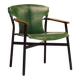Maërl armchair, Galathée model, green leather, solid wood armrests of your choice