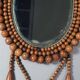 Oval mirror wooden beads, vintage 60/70s to hang 60x22 cm C226