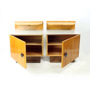 Ensemble de deux tables de chevet en bois et verre, Tchécoslovaquie 1950