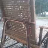 Transat Wicker armchair wood foot rest vintage