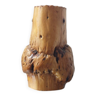 Vintage brutalist hand-carved burl wood vase