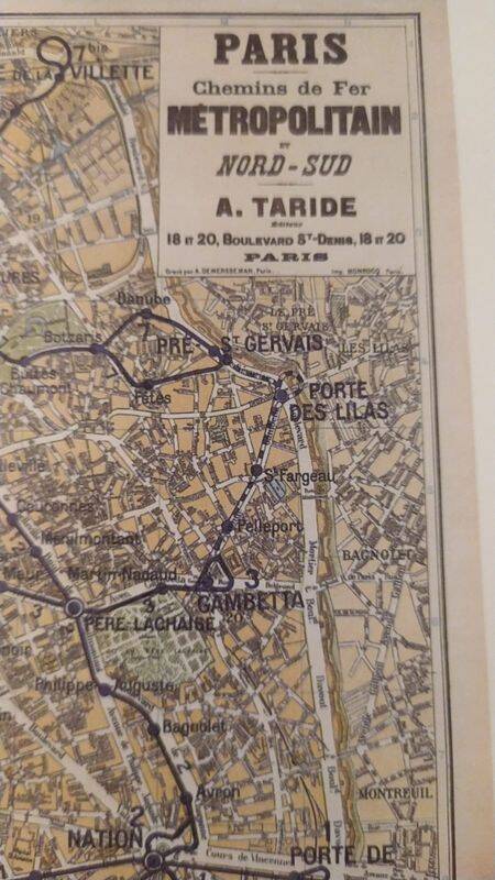 Map of the Paris metro in 1920. Beautiful reproduction to frame
